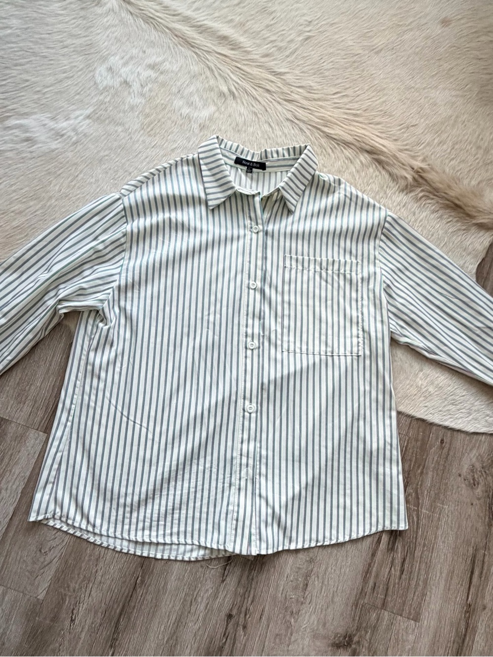 NWOT Striped Button-Up Shirt in White, Green and Purple by Strut & Bolt